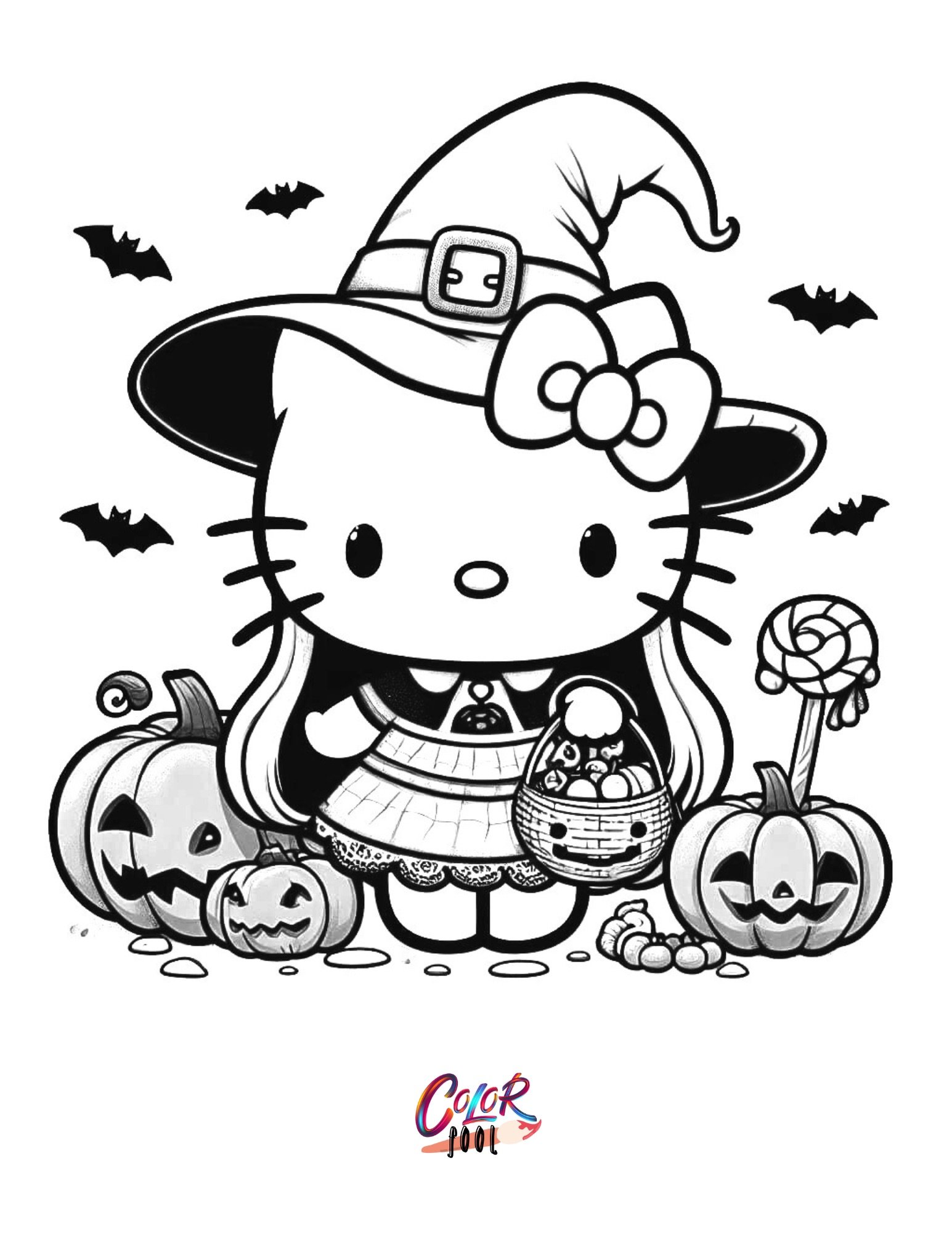 hello kitty coloring page halloween