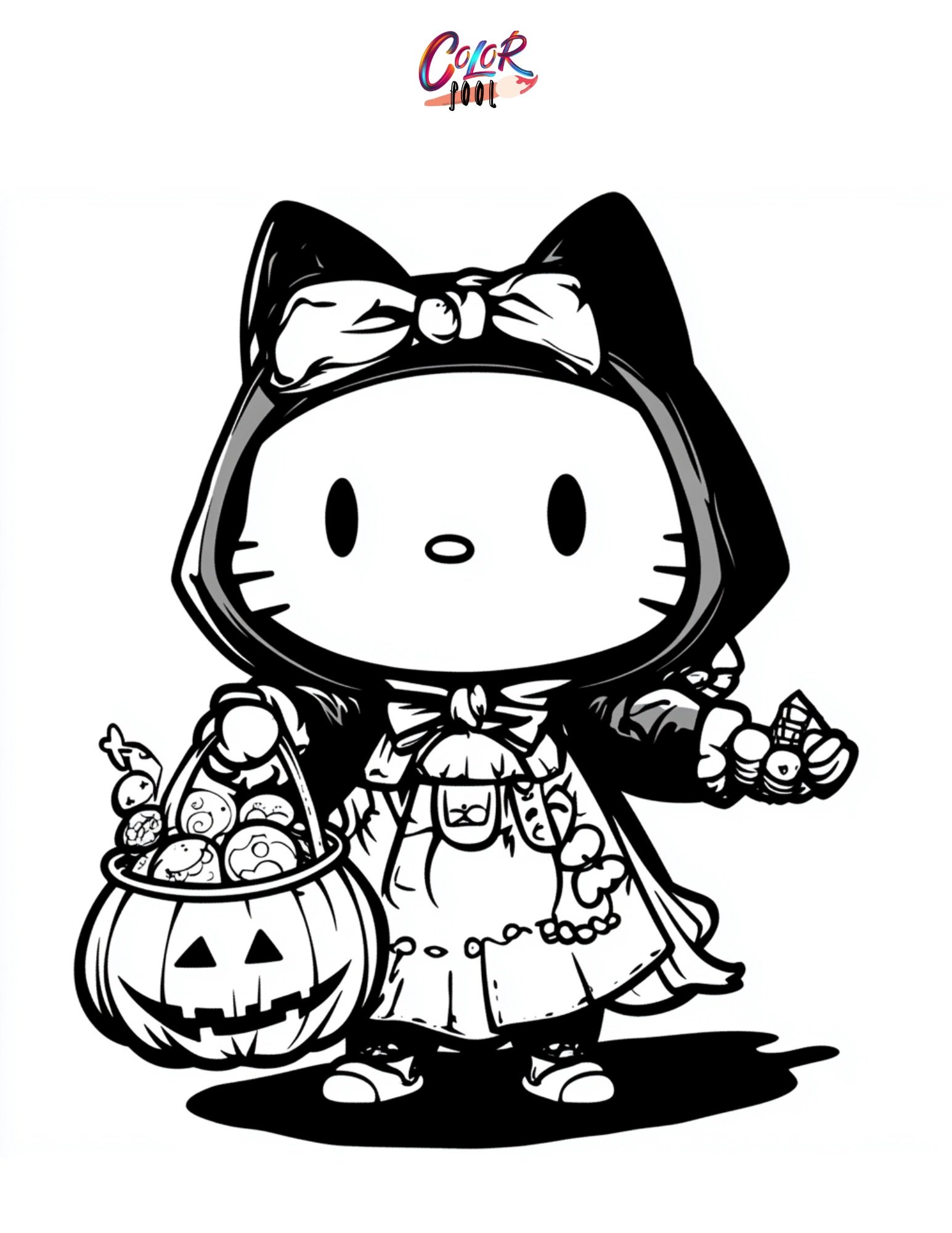 hello kitty halloween coloring page