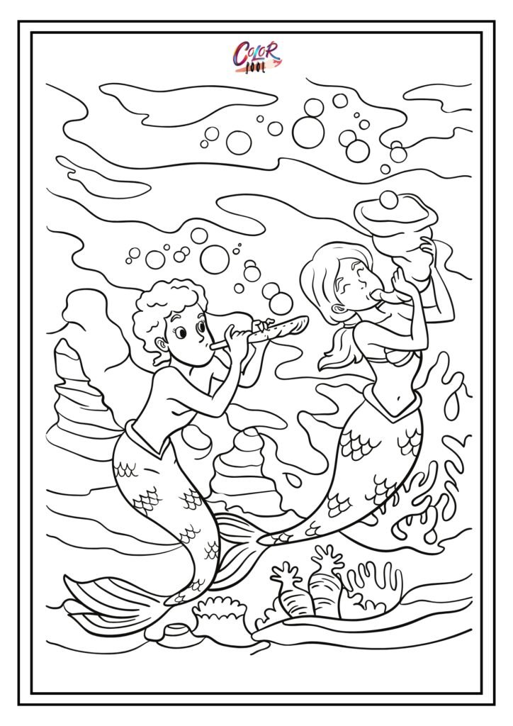 mermaid coloring page free​