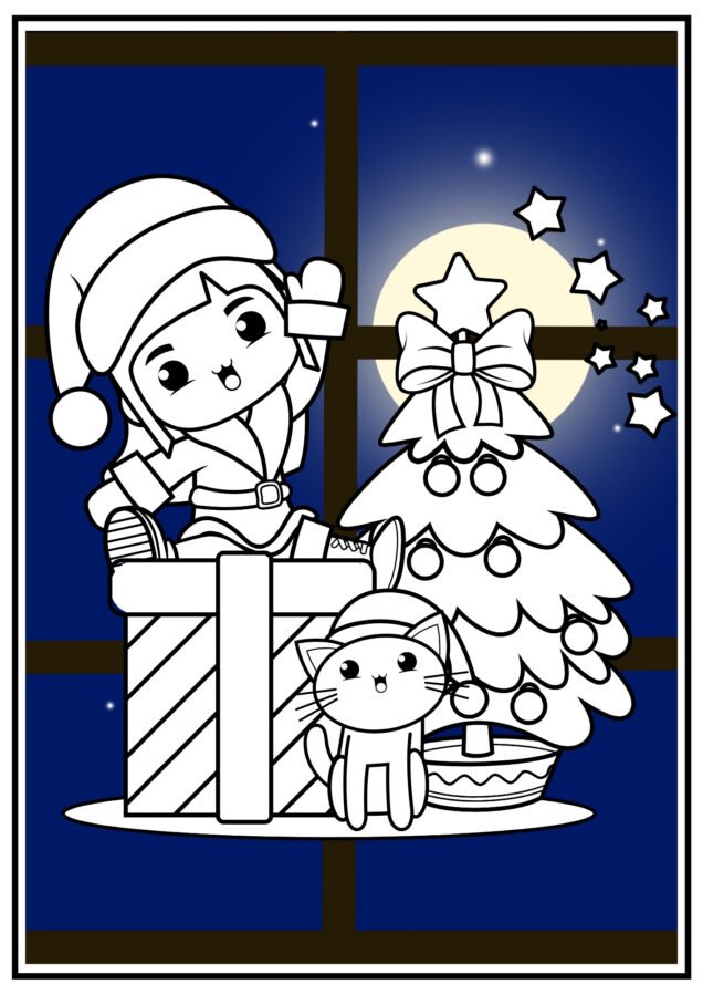 Christmas cat coloring pages