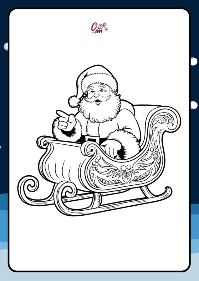 santa and sleigh coloring page​

