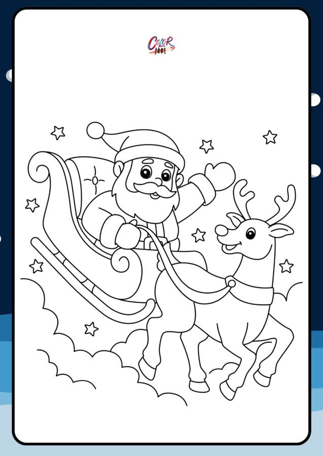 coloring pictures of santa and his reindeer
