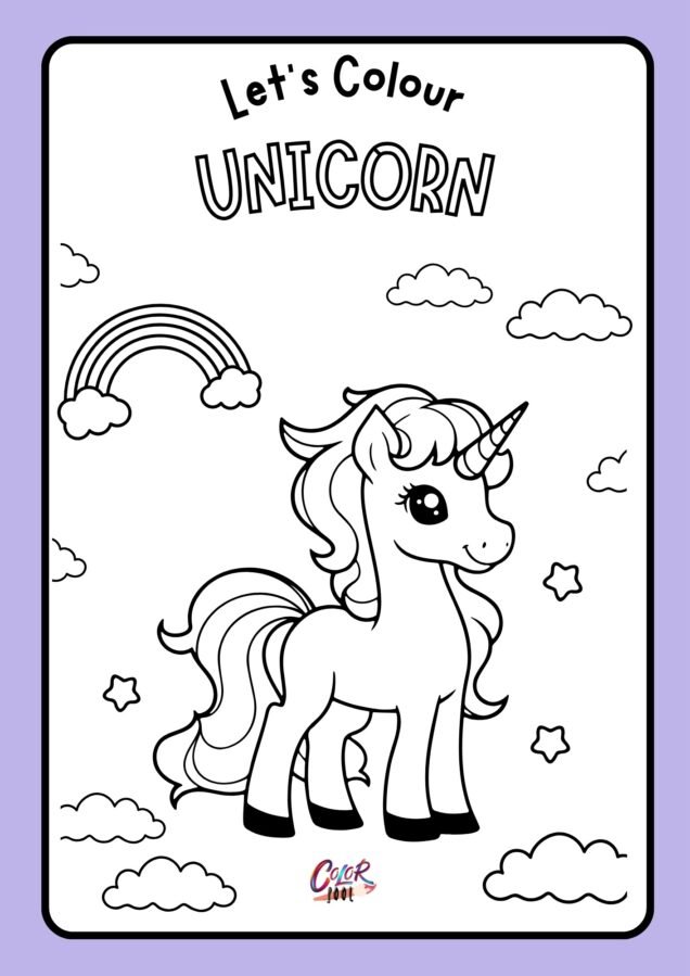 rainbow and unicorn coloring pages​