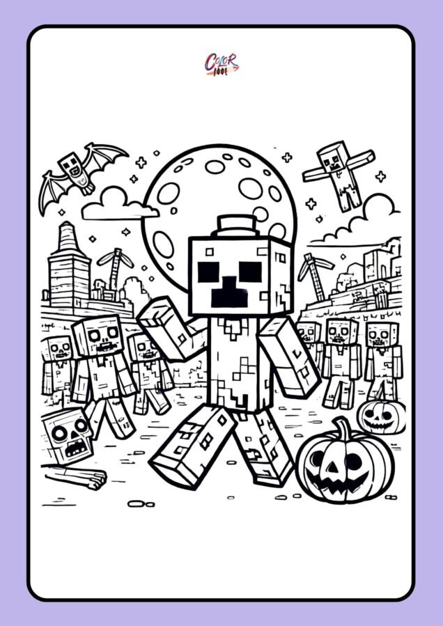 minecraft mutent mobs zombie coloring page​