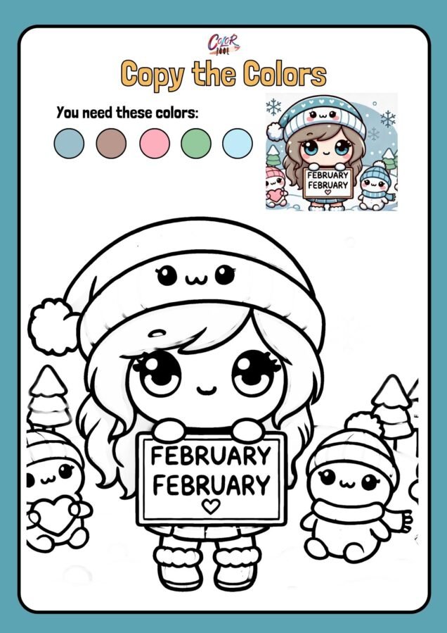 free winter coloring pages printables pdf, cute girl wearing santa hat