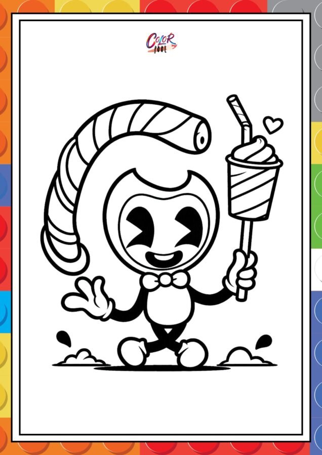 bendy coloring pages​ holding icecream cup