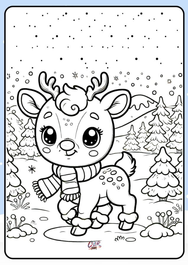 animals in winter coloring page preschool