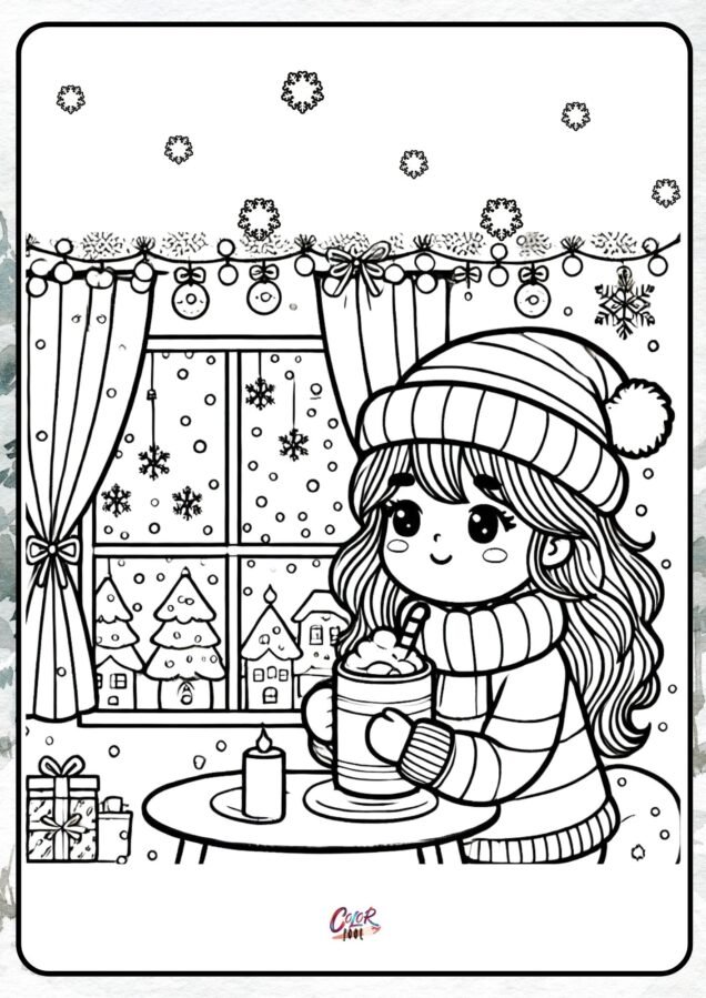 free printable winter pictures to color hot chocolate mug with marshmallows