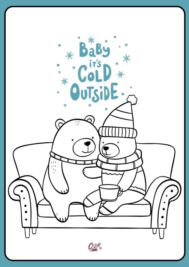 couple coloring pages of winter animals