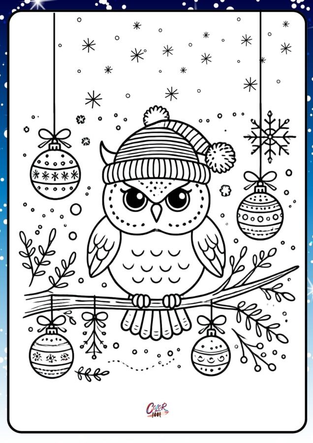 Cute owl printable coloring pages for winter