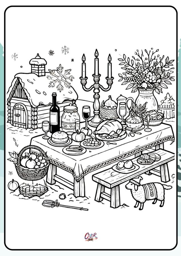 winter food table coloring page printables