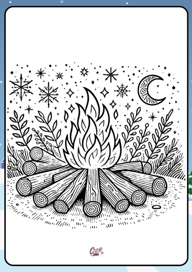 winter coloring free bonfire