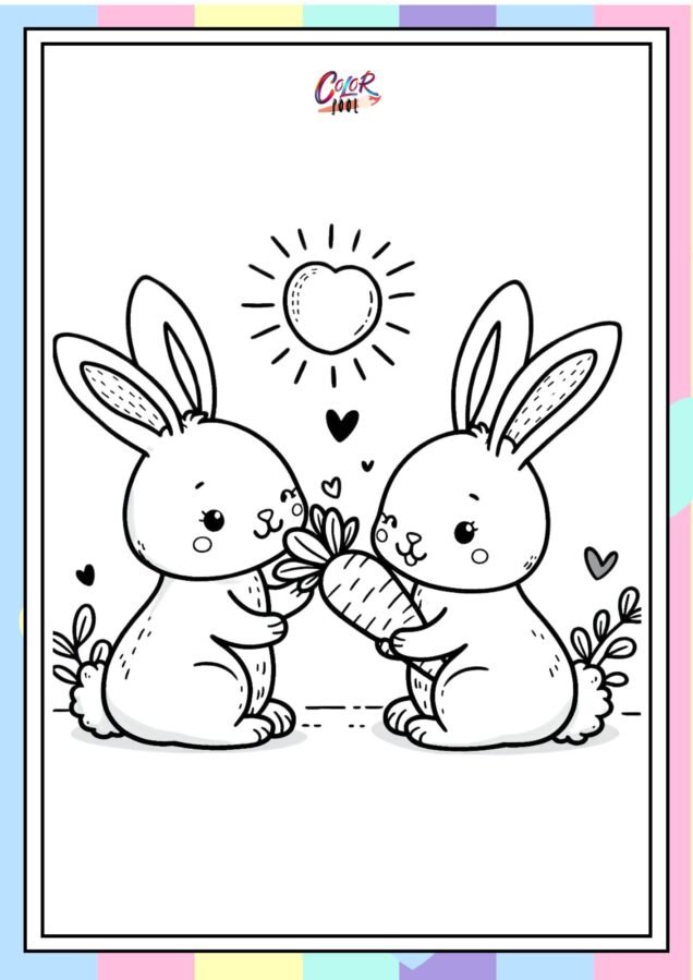 cute rabbits in love sharing carrot coloring