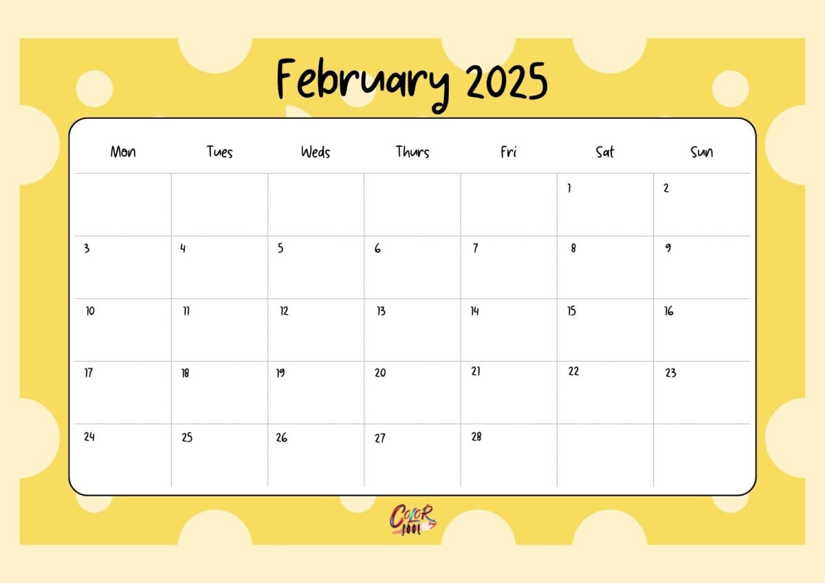 Simple February 2025 blank calendar for custom notes.