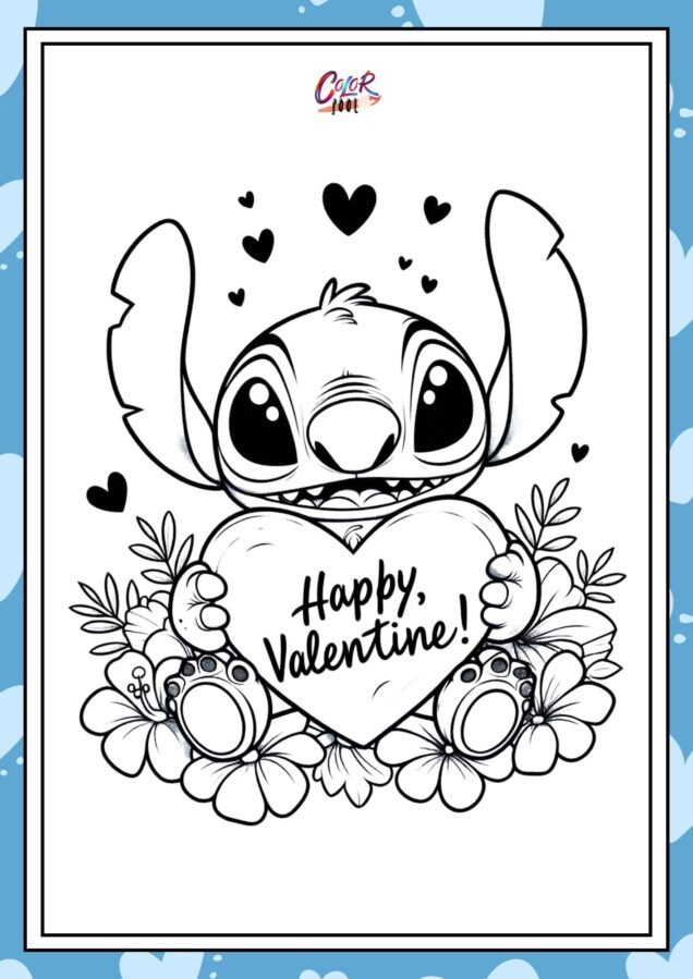 Stitch disney valentines day coloring pages​