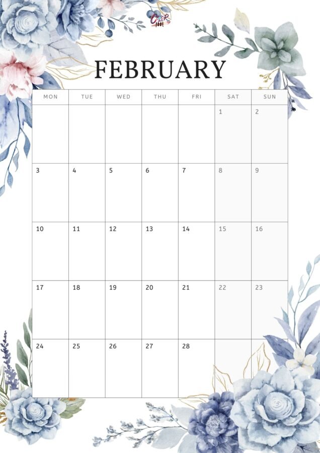 Classic Feb 2025 calendar with numbered weeks.