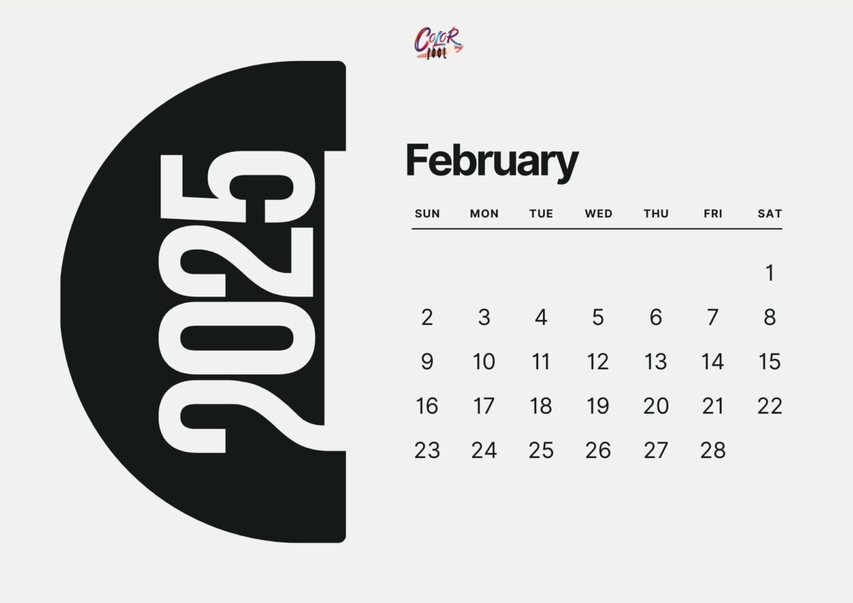 Editable February 2025 calendar in landscape format.