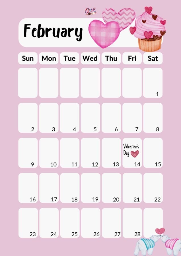 Feb calendar with a pastel color scheme for aesthetic appeal.