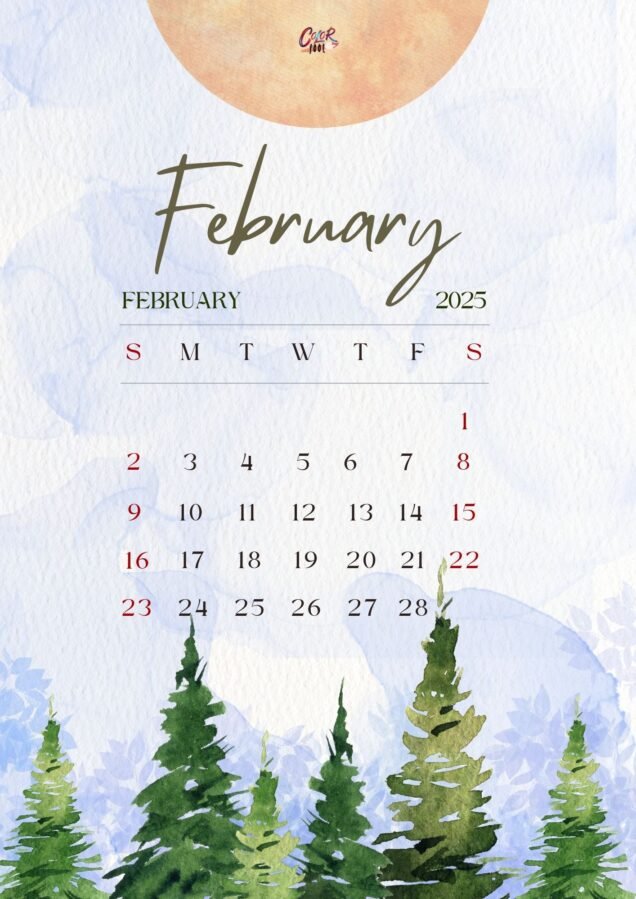 February 2025 pritable calendar in high resolution.