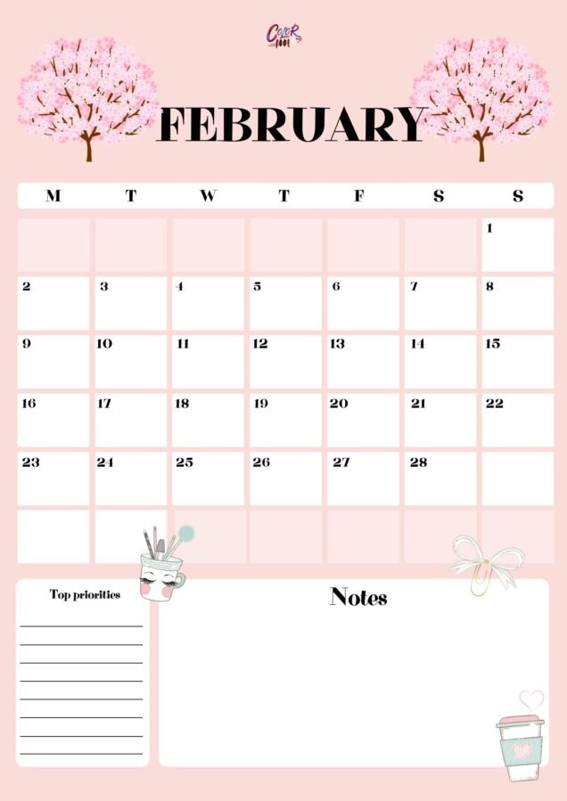 Black-and-white February calendar printable for easy printing.