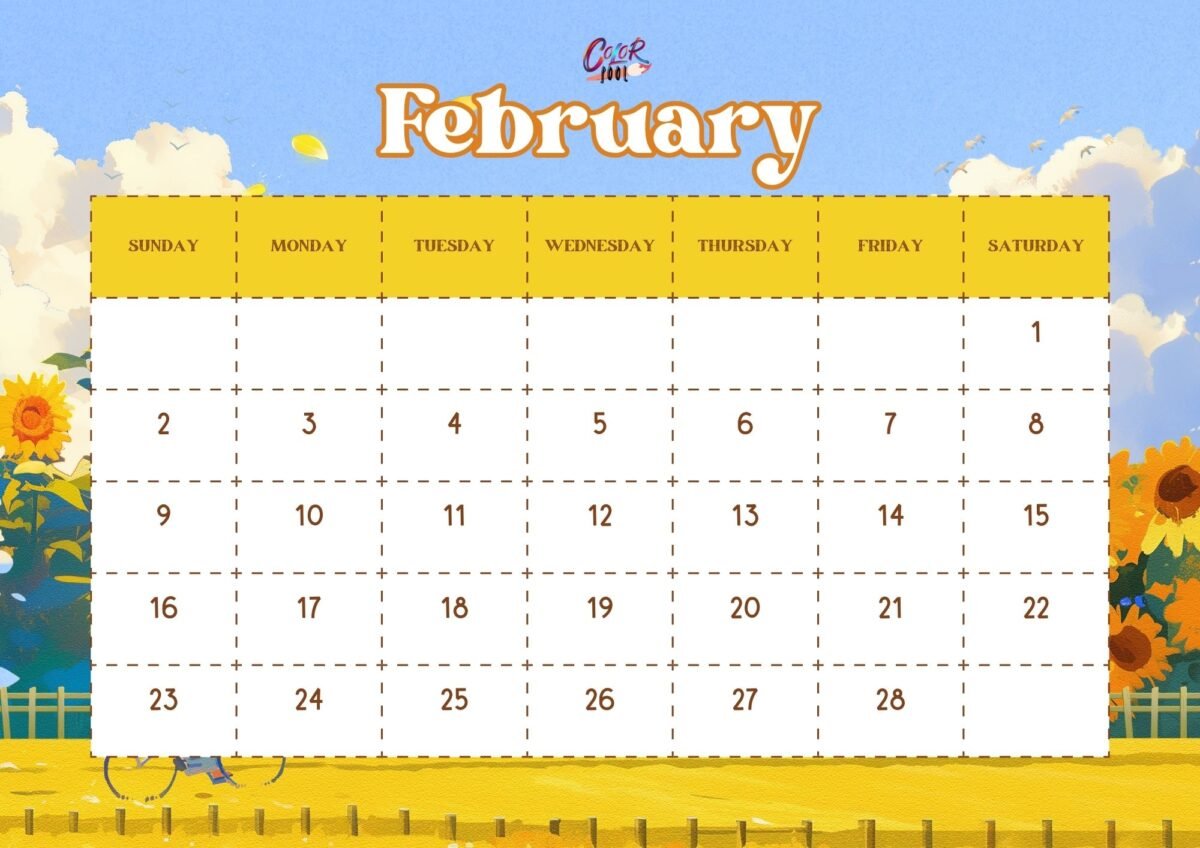 Beautiful printable February 2025 monthly calendar with floral touches.