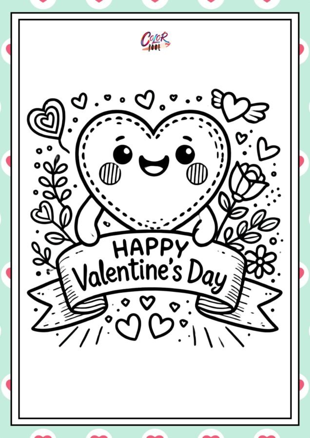 Coloring page Valentines Day heart and roses