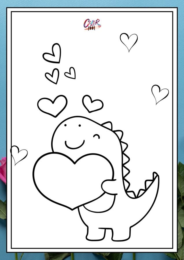 dinosaur valentines day coloring pages​