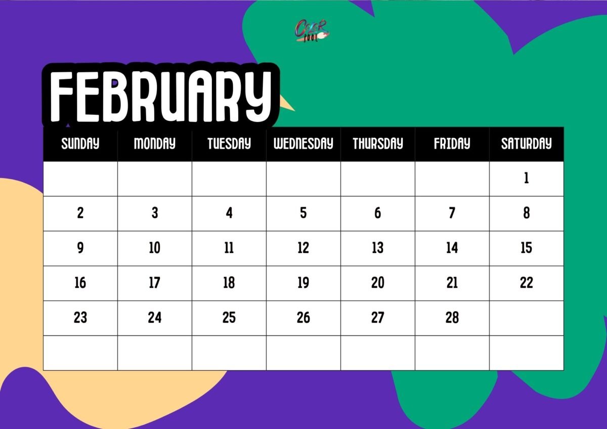 Feb calendar printable featuring a minimalist design.