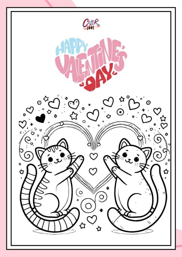 cat valentines day coloring pages​ making heart.