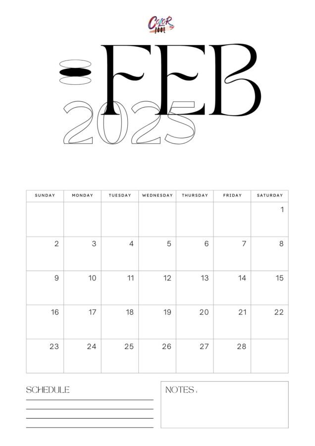 A functional calendar for February 2025.