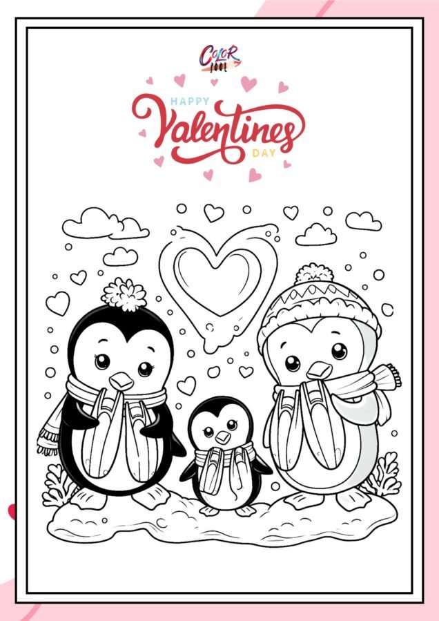 cute penguine family in love coloring pages