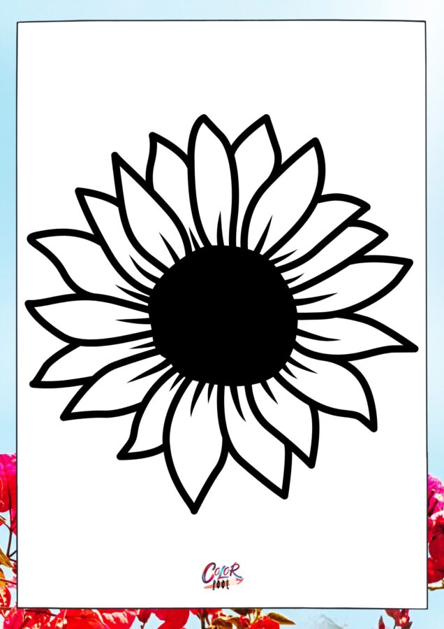 Cute cartoon Sun flower coloring pages to color