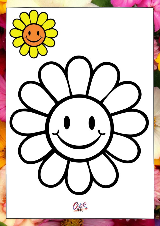 Hand drawn flower coloring pages of sunflower.