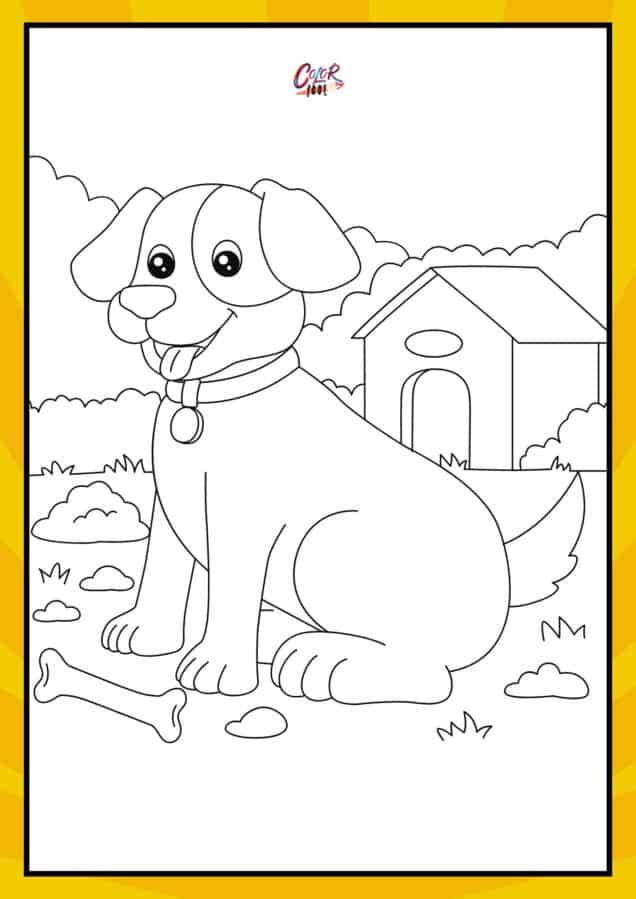 coloring pages of cute dogs with kennel