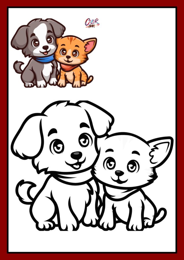dog cat coloring pages hugging each other