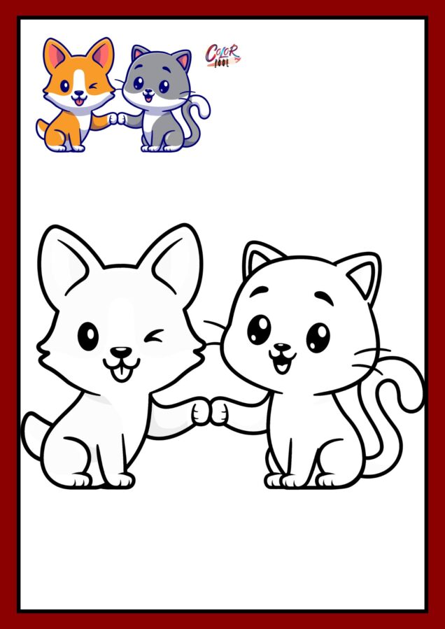 dog and cat coloring pages shaking hands
