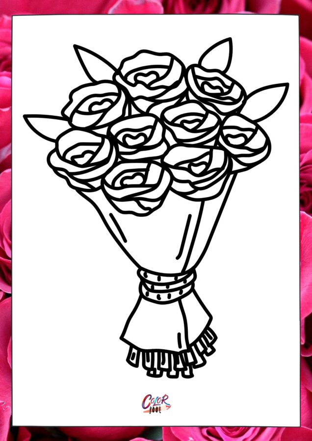 flower coloring pages of roses bouquet