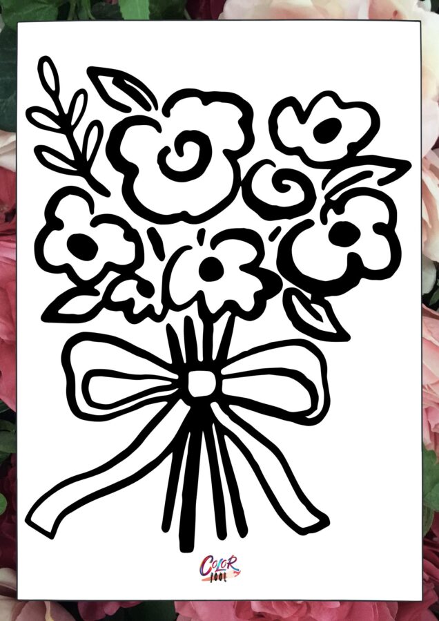 Color page flower rose with textured petals