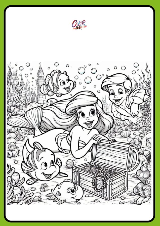 Ariel swimming with fish.