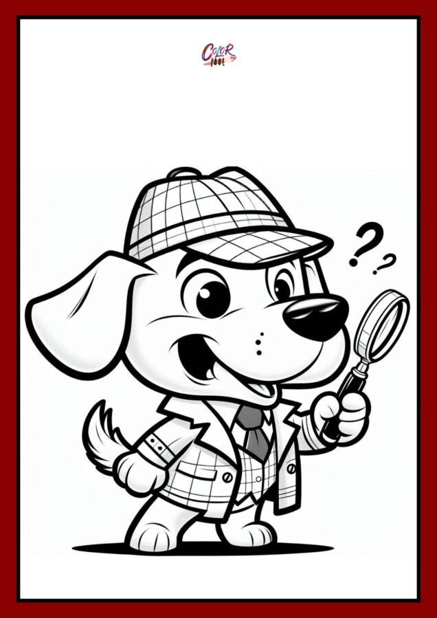 Detective dog with a magnifying glass