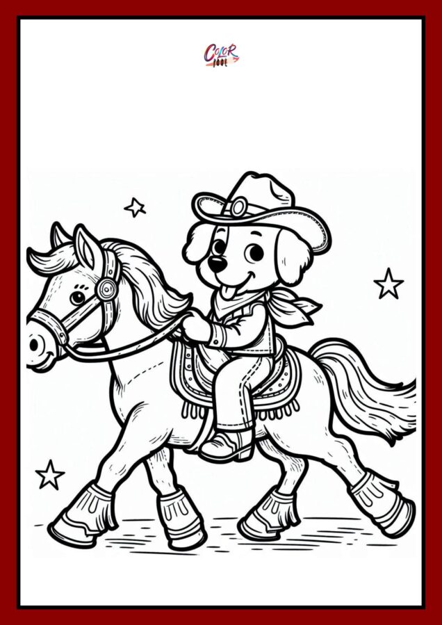 Cowboy dog riding a hobby horse