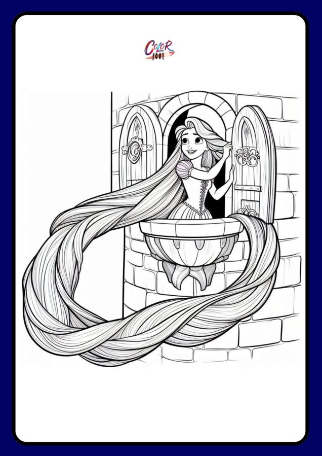 Rapunzel Long hair flowing from tower