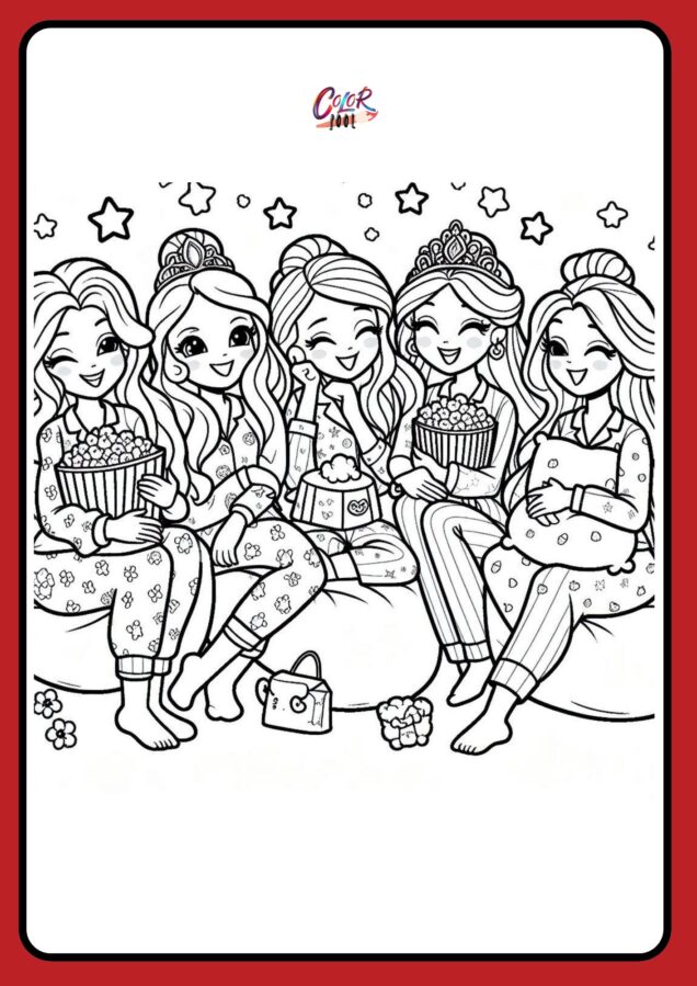 All the princesses having a fun sleepover printables