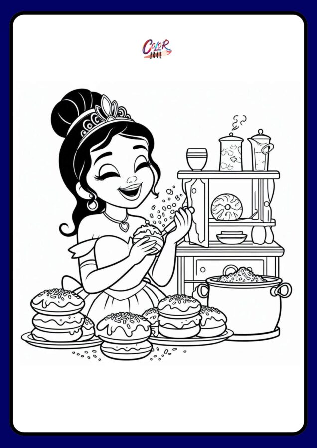 Tiana baking beignets in her royal kitchen printables