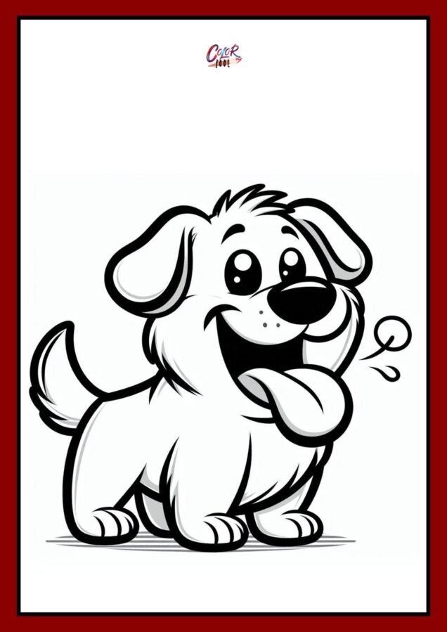 Smiling cartoon dog with a wagging tail outline