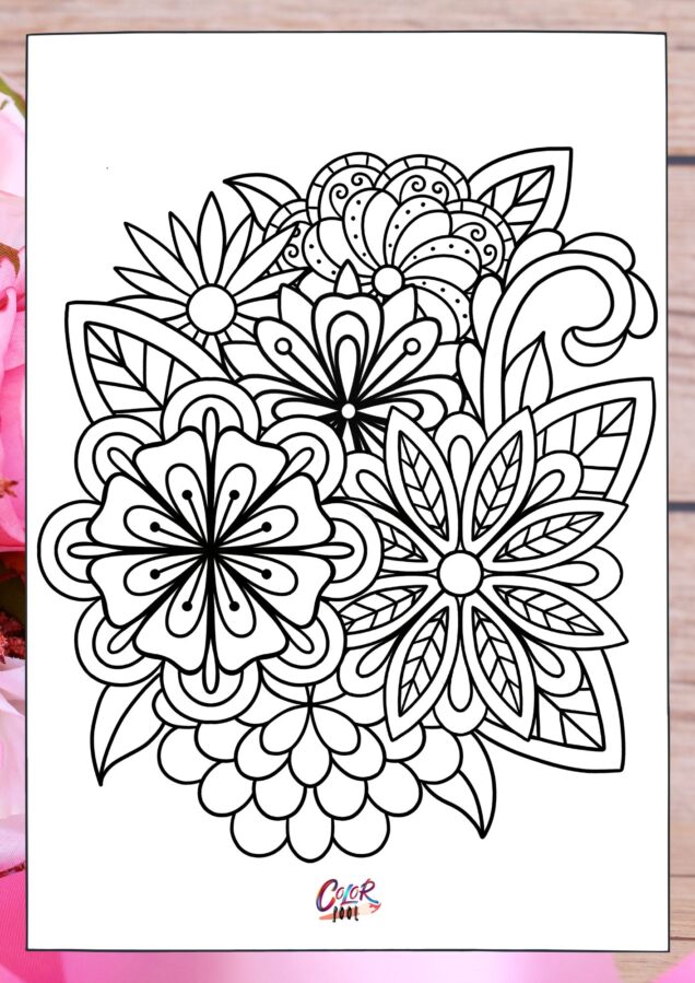 Mandala flower coloring pages with symmetrical designs