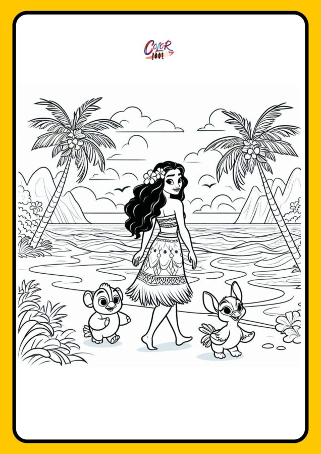 Moana walking along the beach.
