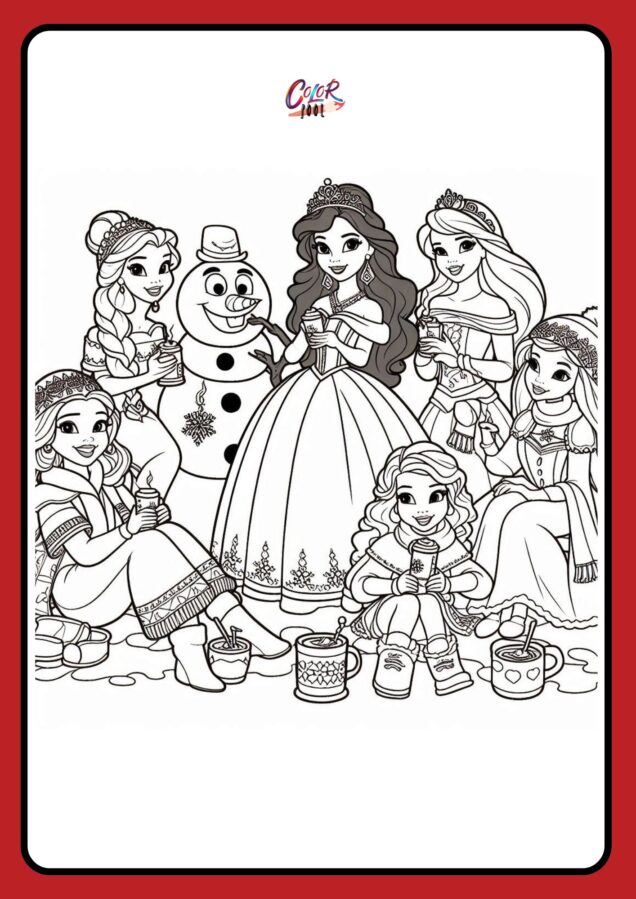 Princesses all dressed in cozy winter outfits.