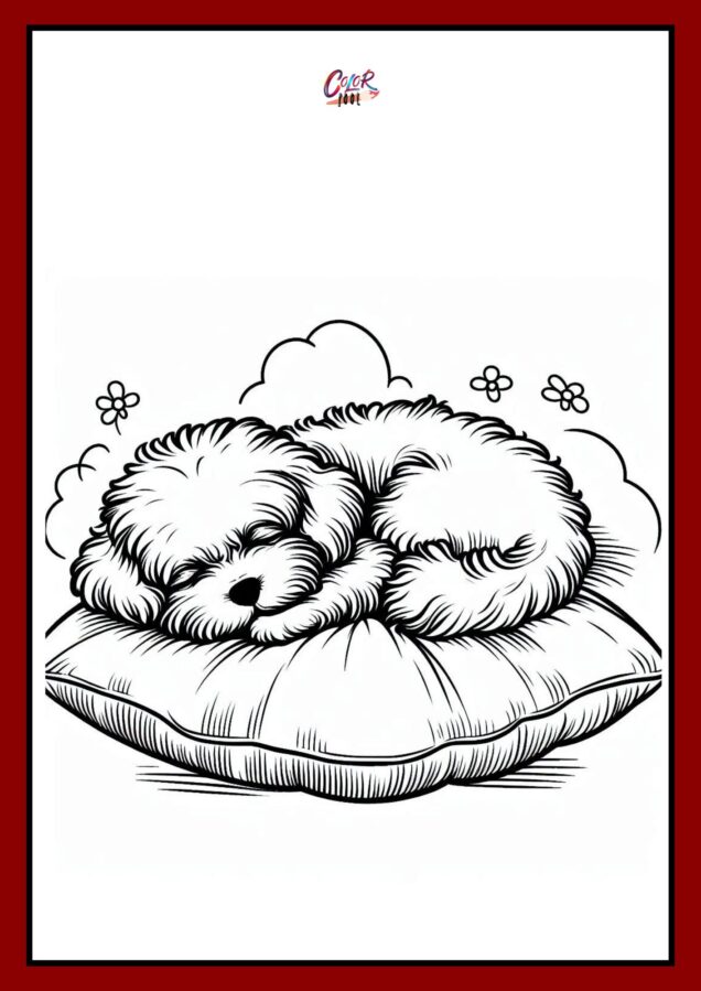 Fluffy dog sleeping on a pillow