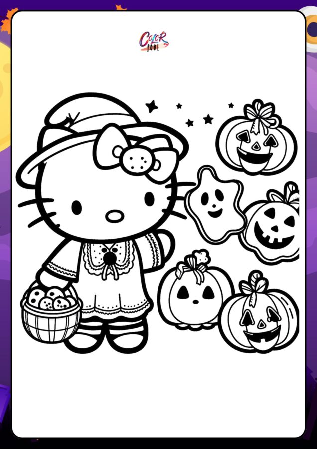 Free printable hello kitty halloween coloring pages with simple outlines